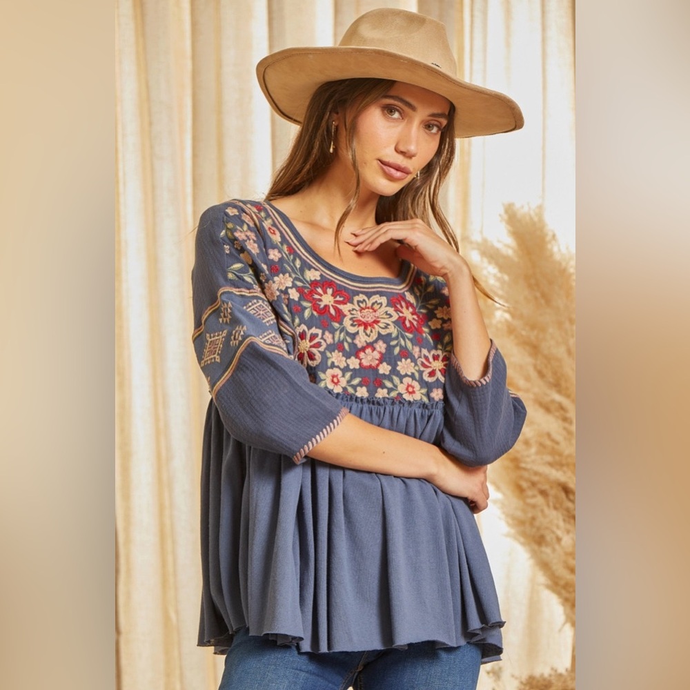 Savanna Jane Babydoll embroidered top blouse boho small nwt